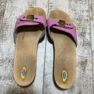 Dr. Scholl's Pink Slide Sandals with Wooden Soles Size 10